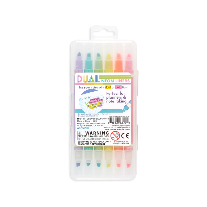 Dual Liner Double Ended Neon Highlighters - Set of 6
