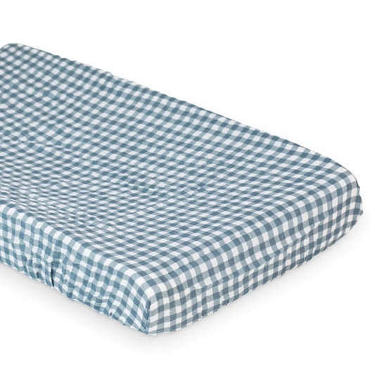 Muslin Change Pad Cover - Navy Gingham