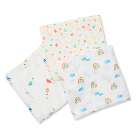 3-Pack Bamboo Muslin Swaddle Blankets - High in the Sky