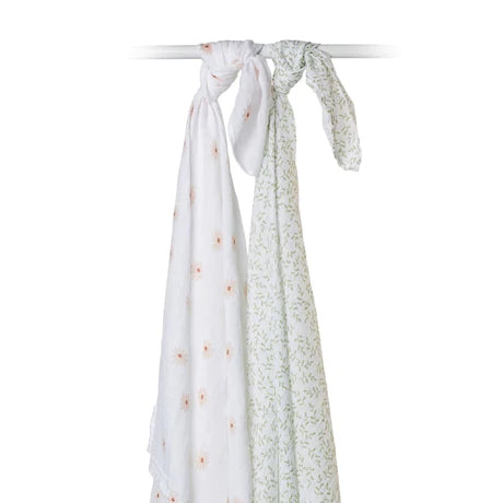 2-pack Cotton Swaddles - Daisy / Greenery