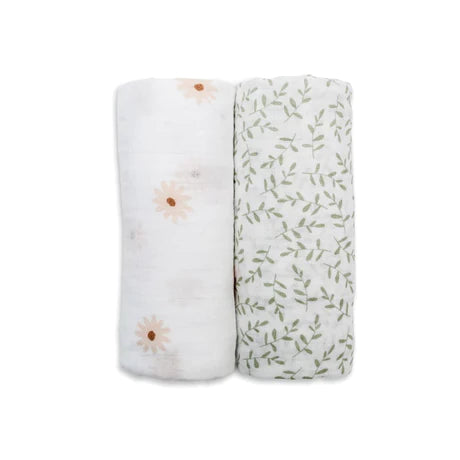 2-pack Cotton Swaddles - Daisy / Greenery