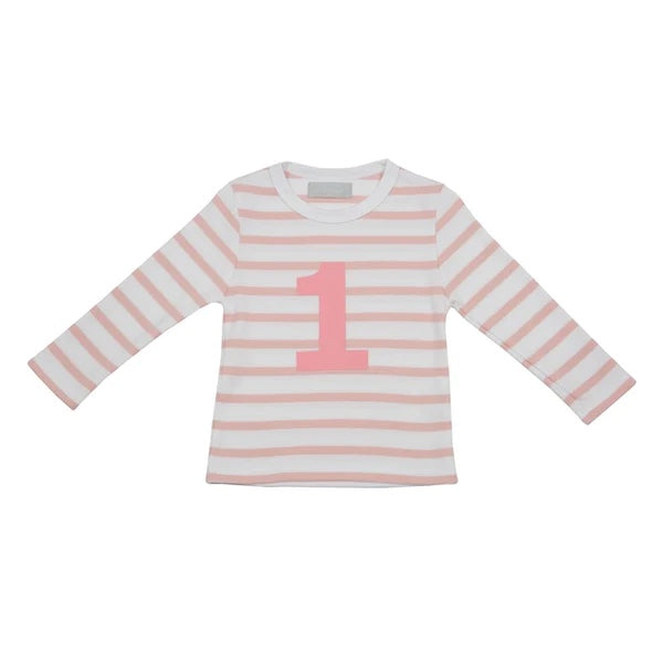 Striped Number 1 Tshirt - Pale Pink & White