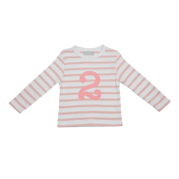 Striped Number 2 Tshirt - Pale Pink & White