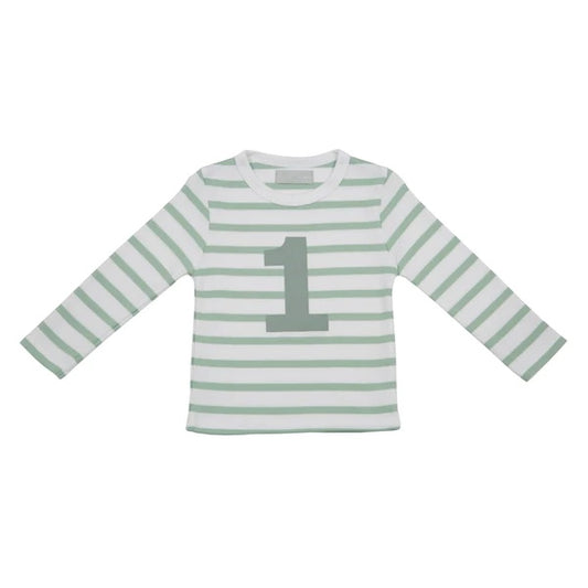 Striped Number 1 Tshirt - Seafoam & White