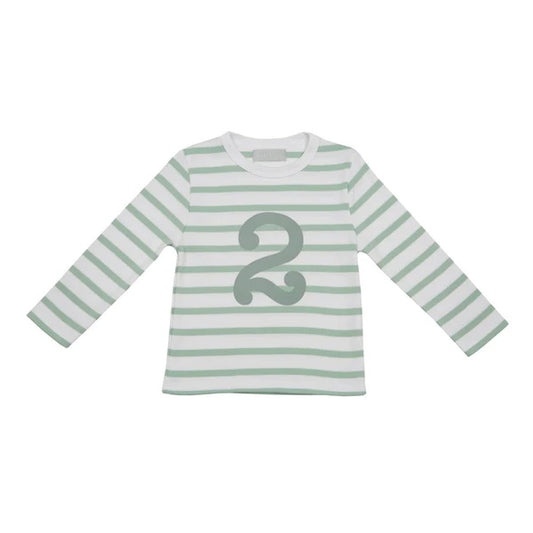 Striped Number 2 Tshirt - Seafoam & White