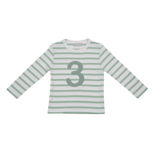 Striped Number 3 Tshirt - Seafoam & White